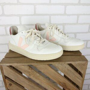Veja V-10 Womens Size 8 White Pink Athletic Casual Leather Shoes Sneakers Low